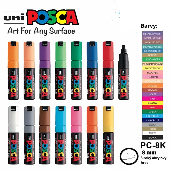 Akrylový popisovač Uni Posca PC-8K, hrot 8 mm